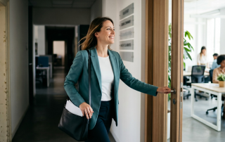 Donna che entra in un nuovo ufficio a rappresentare il concetto di agilità professionale